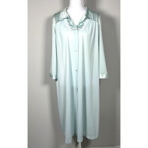 Vintage Vanity Fair Mint Green Nylon Button Front Housecoat Robe M Pocket‎